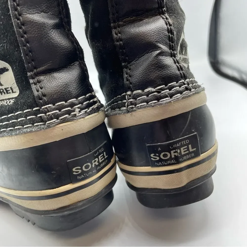 Sorel Youth Joan Of Arctic Black Oyster Duck Boots Winter Fur Lined Size 2